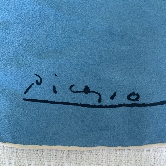 Pichio silk scarf music notes, piano, sheet music print blue brown and cream - Picture 3 of 5